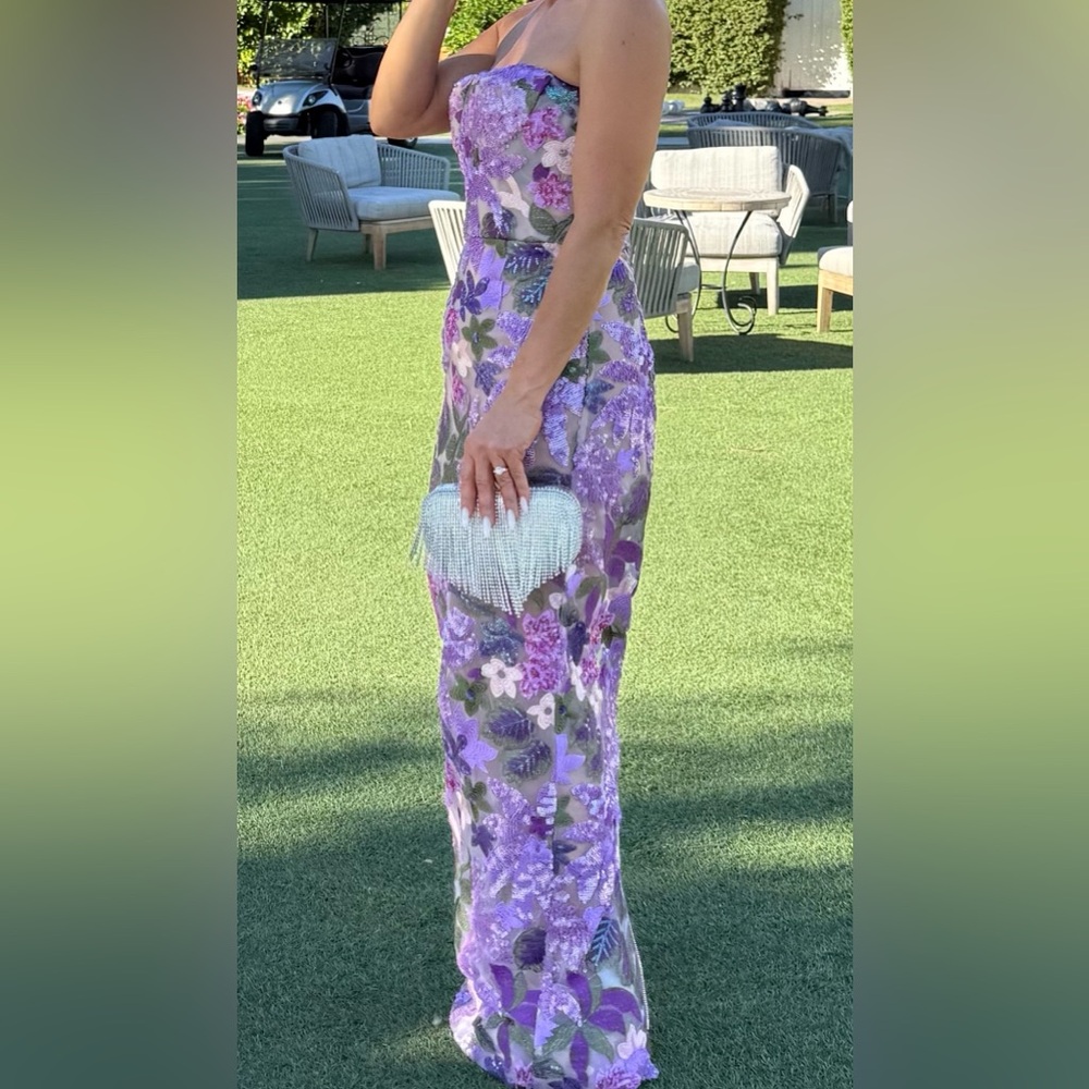 Bronx and Banco Lavender Floral Sequin Strapless Column Gown - Picture 2 of 9